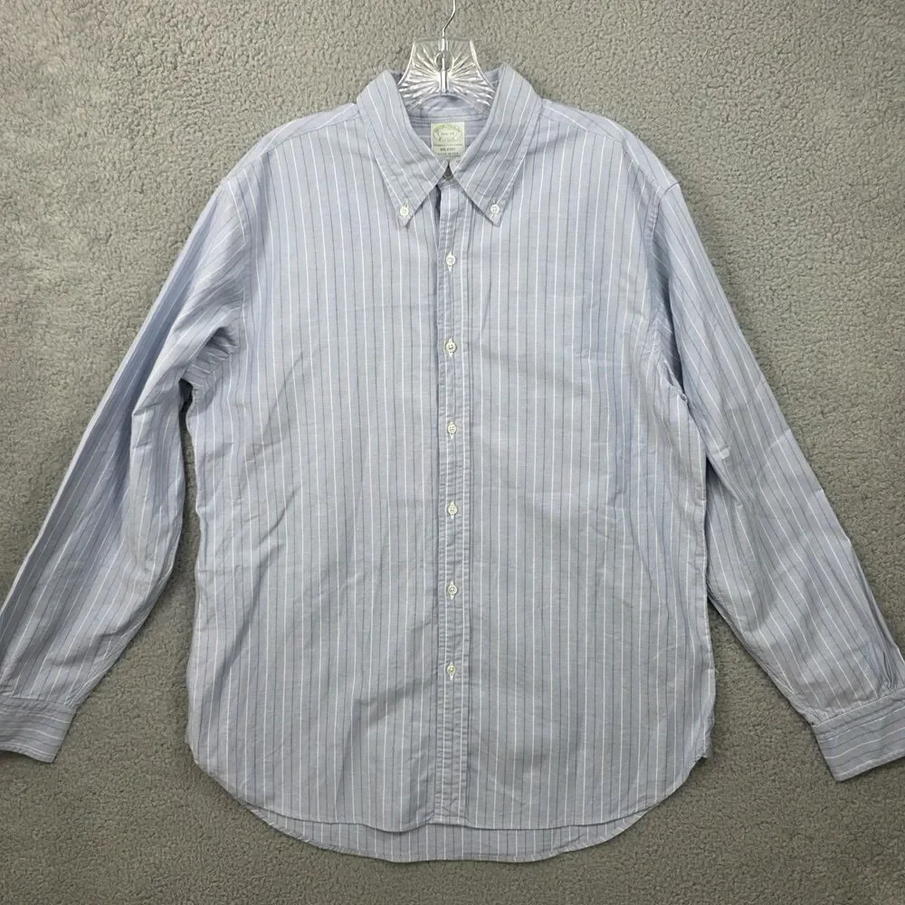 Brooks Brothers Dress Shirt Men's 16.5 34 Blue Stripe Milano Made in USA